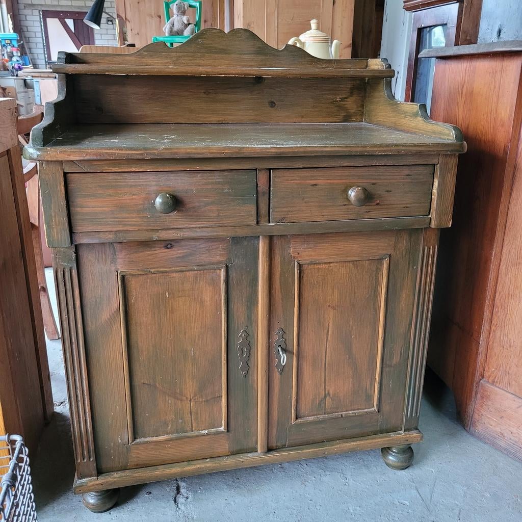 Brocante oude grenen kleine waskast commode kastje, Ophalen