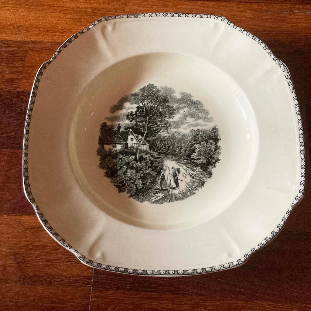 1x groot brocante bord Landschap 25 x 25 cm, Ophalen of Verzenden