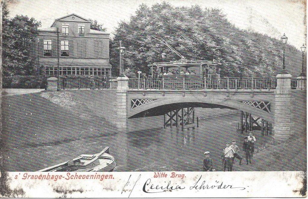 's Gravenhage-Scheveningen, Witte Brug, Tram, volk, gel.1904, Verzamelen, Ophalen of Verzenden, Voor 1920, Gelopen, Zuid-Holland