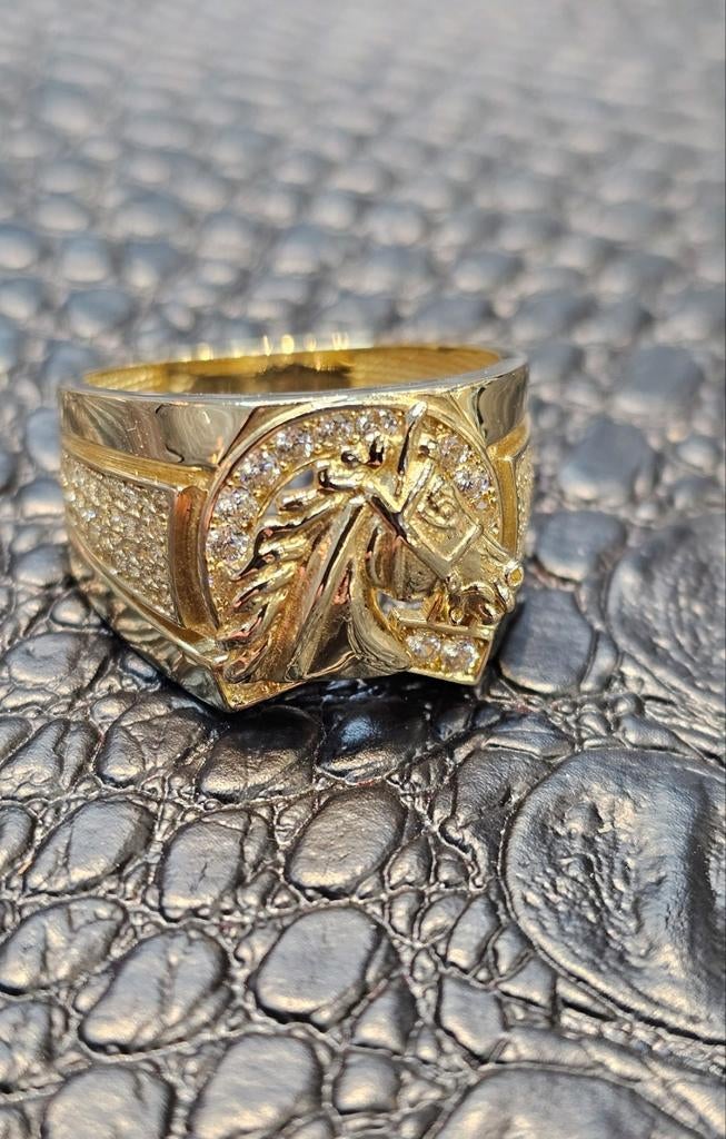 Prachtige paardenhoofd gouden 14karaat ring, Nieuw, Ophalen of Verzenden, Dame, Goud