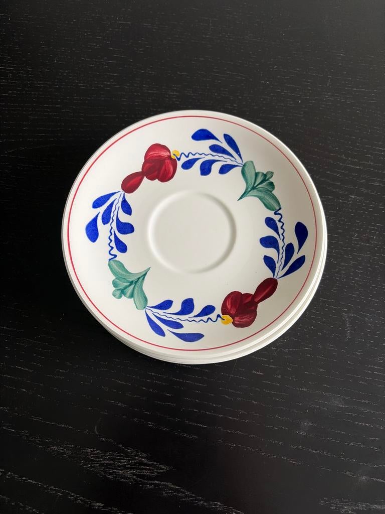 Boerenbont schotels voor soepkommen of gebak, Gebruikt, Ophalen of Verzenden, Kop(pen) en/of Schotel(s), Aardewerk