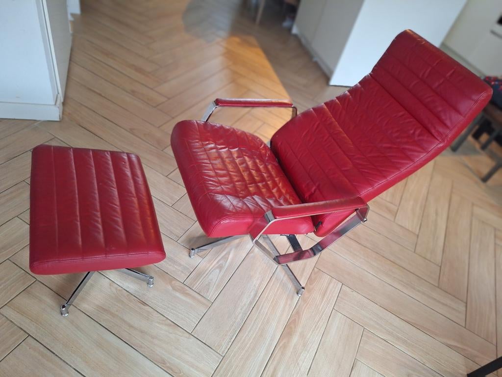 Montel Relaxfauteuil 100% Leer met Voetenbank, Ophalen, Gebruikt, 100 tot 125 cm, 75 tot 100 cm