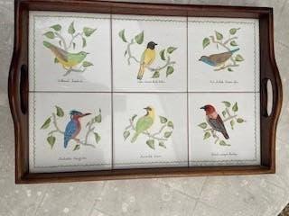 Houten Dienblad met tegels, 6 vogels uit Uganda, Ophalen, Zo goed als nieuw, Rechthoekig, Hout