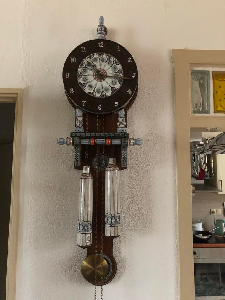 Antieke Hangklok met Delfts Blauw Keramiek, Ophalen