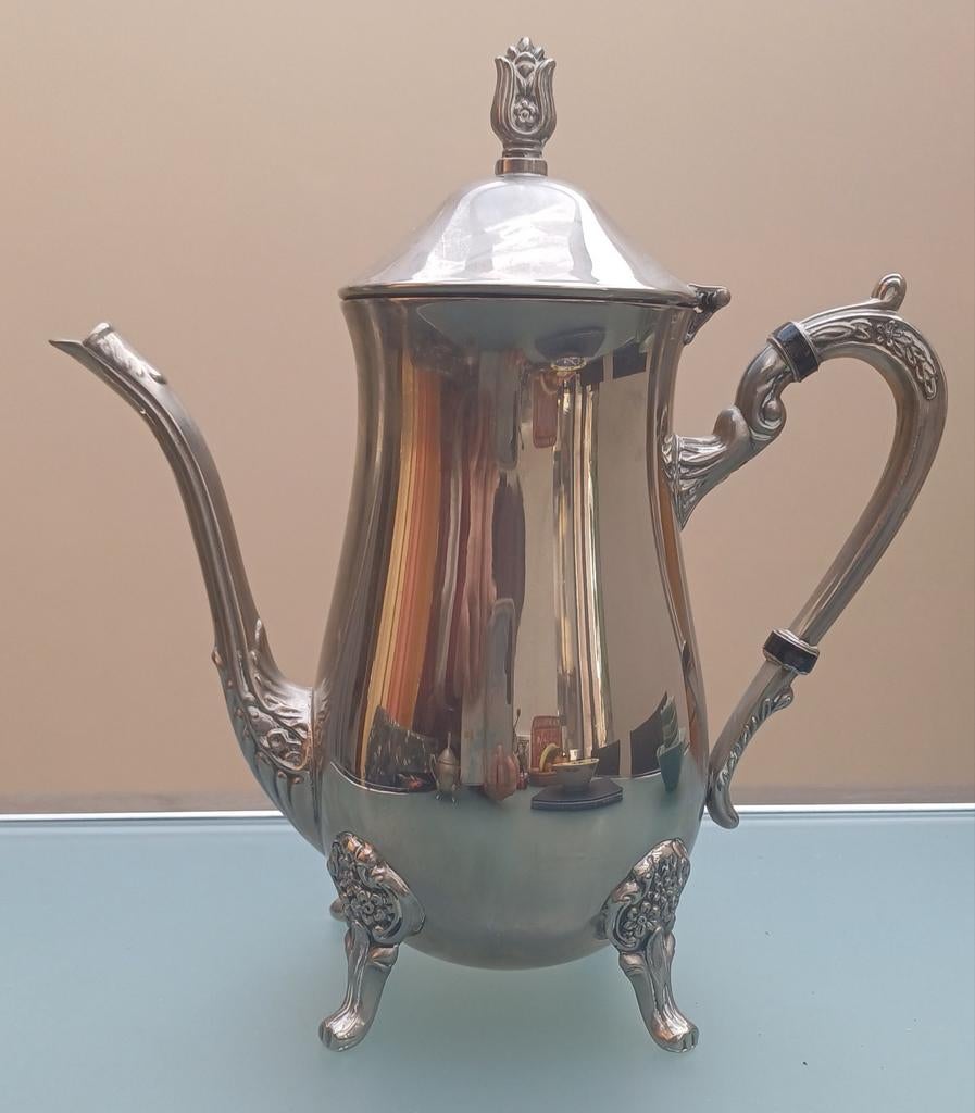 Mooie verzilverde theepot met suikerpot in Rococo stijl, Antiek en Kunst, Antiek | Goud en Zilver, Ophalen of Verzenden