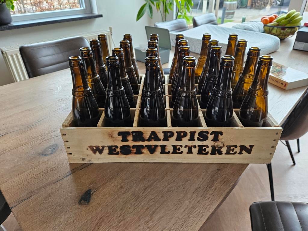 Leeg kratje Westvleteren met 24 lege flesjes, Verzamelen, Biermerken, Ophalen, Gebruikt, Flesje(s), Overige merken