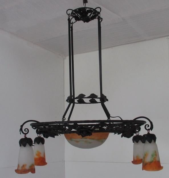 art deco luster lamp pate de verre Muller Luneville 10, Antiek en Kunst, Antiek | Lampen, Ophalen