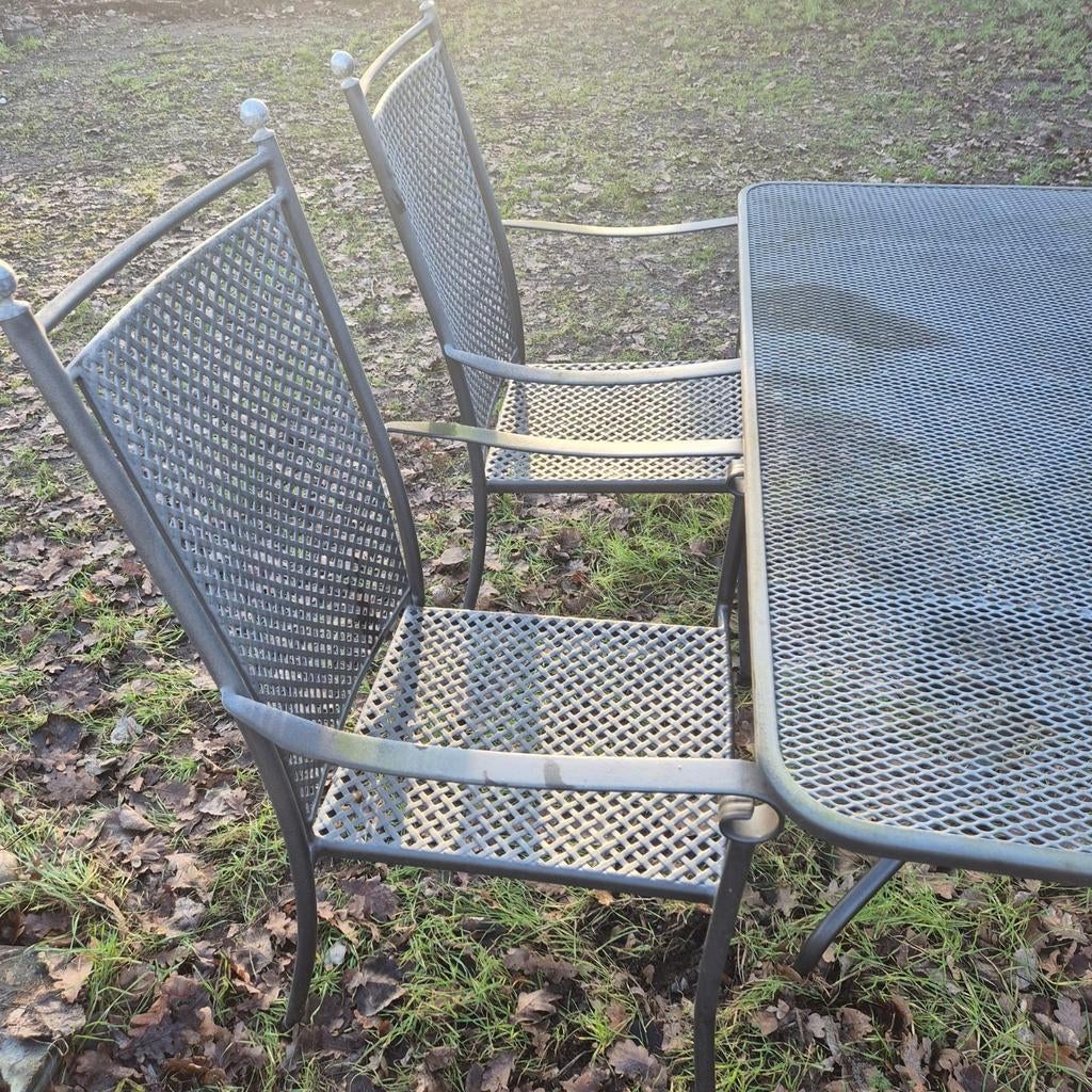 Brocante ijzeren tuinset met 4 stoelen, Tuin en Terras, Tuinstoelen, Ophalen, Gebruikt, Metaal