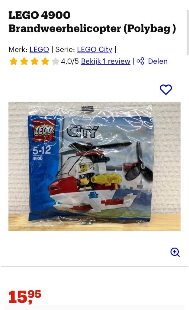 LEGO City 4900 mini Brandweerhelikopter (Polybag ) **NIEUW**, Kinderen en Baby's, Speelgoed | Duplo en Lego, Ophalen, Nieuw, Complete set