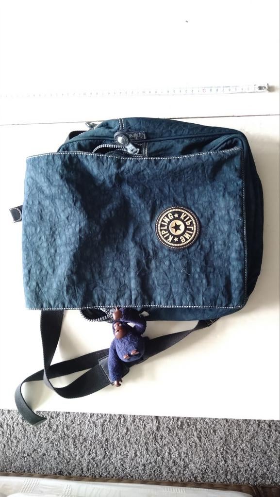 Kipling donkerblauwe rugtas rugzak tas met paars aapje, Ophalen of Verzenden, Kipling