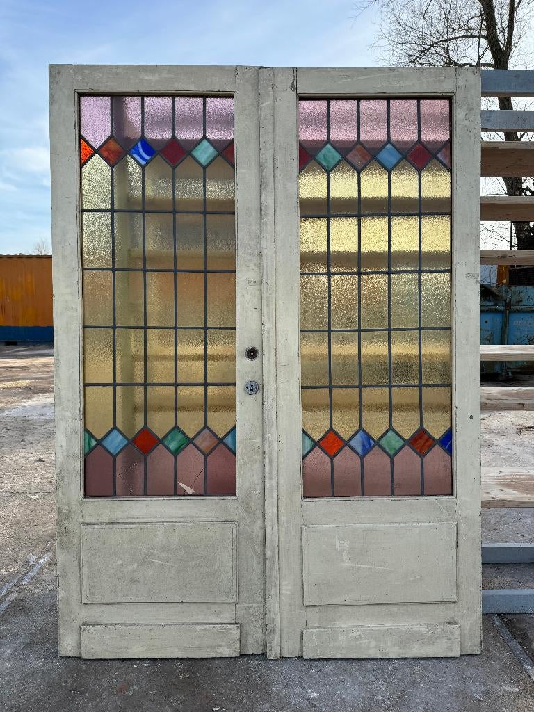 Set openslaande deuren met glas in lood 201x145cm., Ophalen