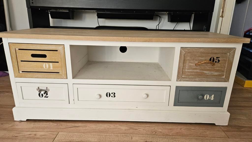 Tv meubel met bijhorende ladekast, Ophalen, Gebruikt, 100 tot 150 cm, Landelijk