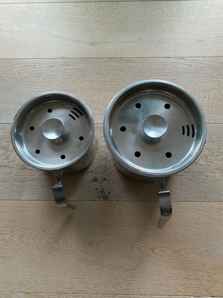 GERO-zilmeta-Dick Simonis-melkkan (2) Pannenset, Huis en Inrichting, Keuken | Potten en Pannen, Ophalen of Verzenden, Rvs, Pannenset