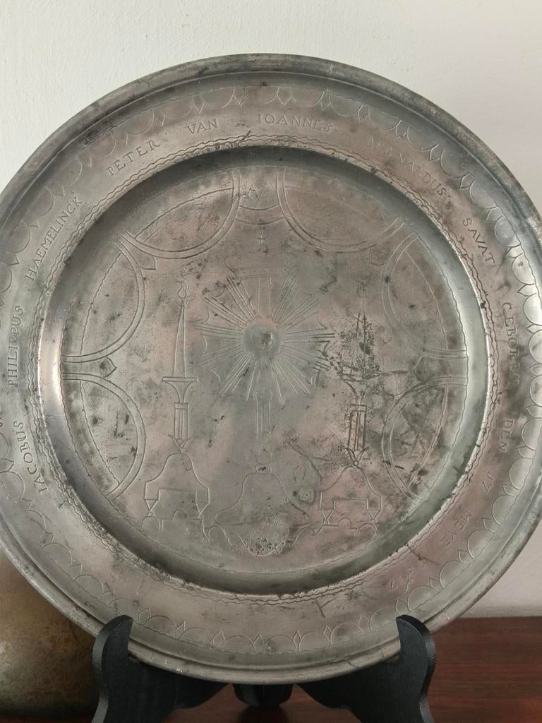 Geboorte Bord Tin rond 18e eeuw, Ophalen of Verzenden