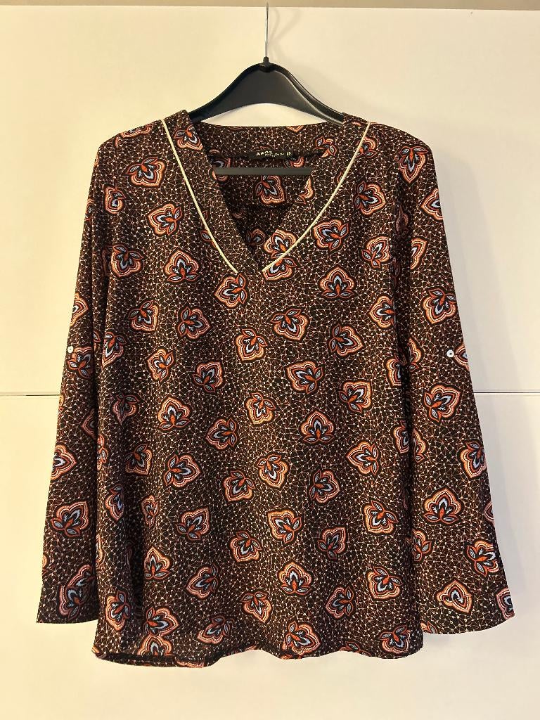 Akoz de toi zwarte blouse met print, Bruin, Maat 46/48 (XL) of groter, Akoz de toi, Ophalen of Verzenden