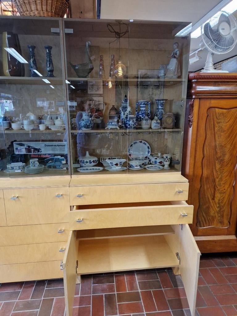 Grote Houten Vitrinekasten | Set van 2 | Glasdeuren & Laden, Huis en Inrichting, Kasten | Vitrinekasten, Met deur(en), Glas, 150 tot 200 cm