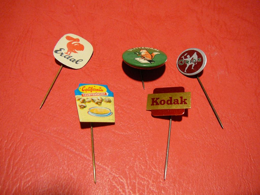 5 speldjes Erdal,California,Uijttewaal,Orion,Kodak, Verzamelen, Ophalen of Verzenden, Gebruikt, Overige onderwerpen