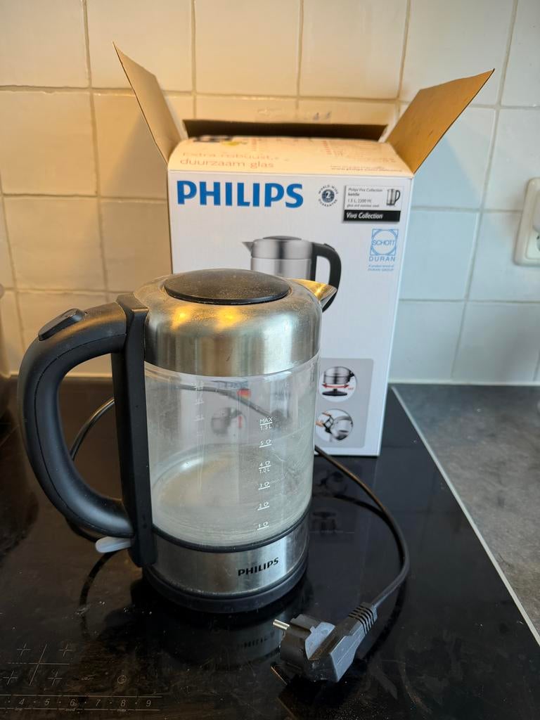 Philips Viva Collection waterkoker, 1 tot 2 liter, Ophalen, Gebruikt, Rvs
