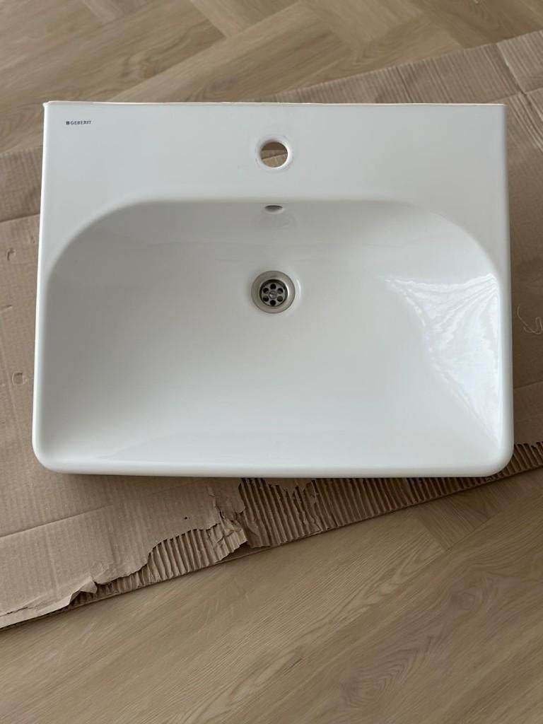 Geberit Smyle Square wastafel met kraangat 60x48x16.5cm wit, Doe-het-zelf en Verbouw, Sanitair, Nieuw, Wastafel, Chroom, Ophalen
