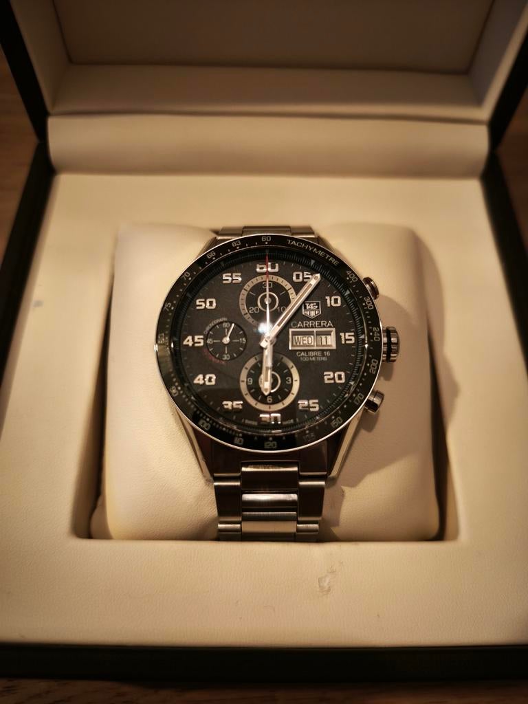 TAG Heuer Carrera Calibre 16 Day-Date - Garantie - Full set, Staal, Staal, Polshorloge, Ophalen of Verzenden