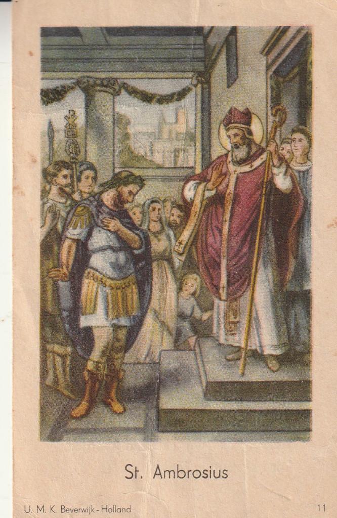 Prentje St. Ambrosius Gebed voor de vrede, Ophalen of Verzenden, Zo goed als nieuw, Kaart of Prent, Christendom | Katholiek