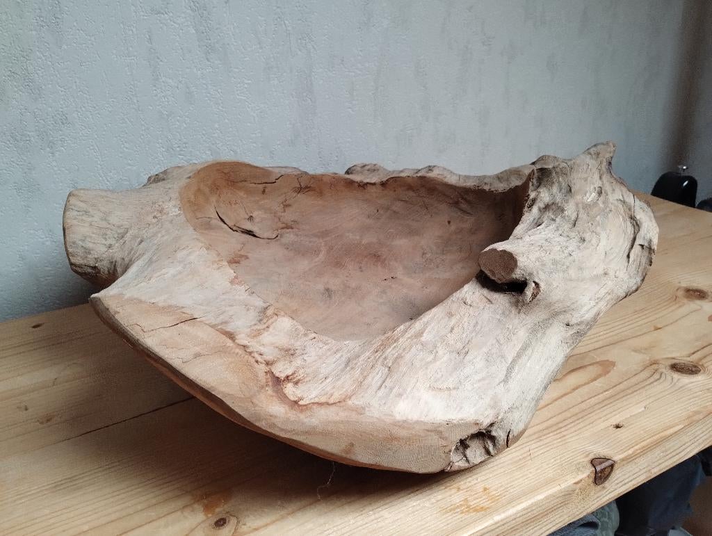 teakhouten schaal, Bowl teak. diameter 40 cm, Ophalen, Gebruikt, Schaal, Overige vormen