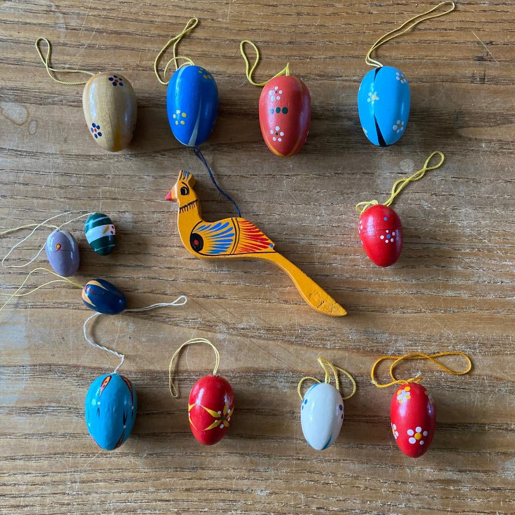 13 Vintage paashangers houten pasen hout hanger Erzgebirge, Diversen, Ophalen of Verzenden, Zo goed als nieuw