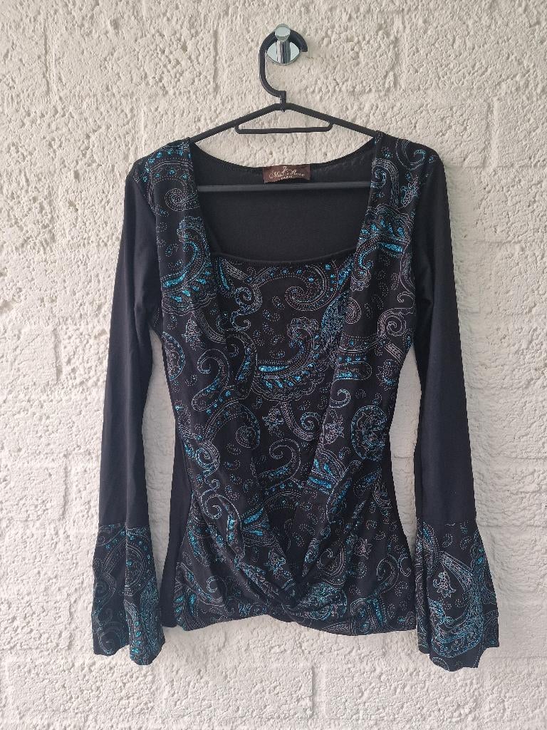 Miss Rose Paris top XS zwart blauw glitter waterval, Blauw, Ophalen of Verzenden, Zo goed als nieuw, Zonder mouw