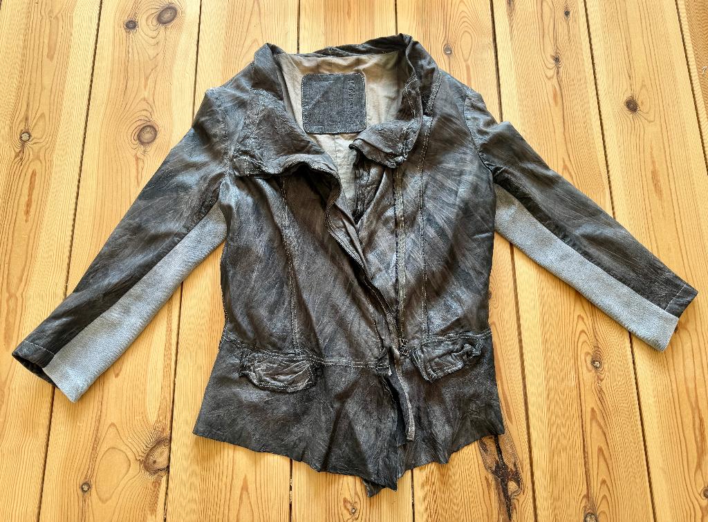 Leren jas Cigno Nero - Zwart Grijs Leer - Medium / maat 38, Ophalen of Verzenden, Zo goed als nieuw, Maat 38/40 (M), Zwart