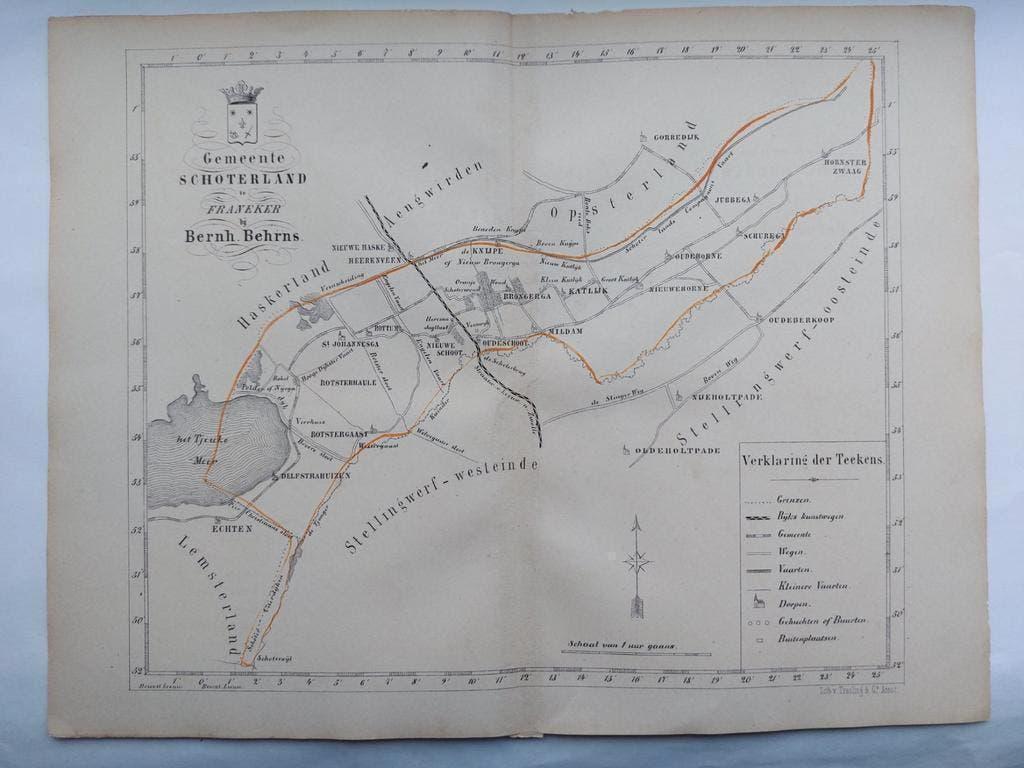 29 / Schoterland Friesland Zeldzame litho uit 1861, Ophalen of Verzenden