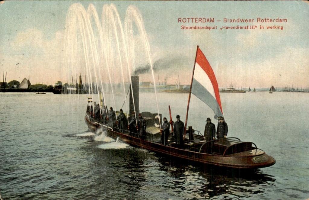 Rotterdam - Brandweer - Stoombrandspuit Havendienst III, Ophalen of Verzenden, Voor 1920, Gelopen, Zuid-Holland