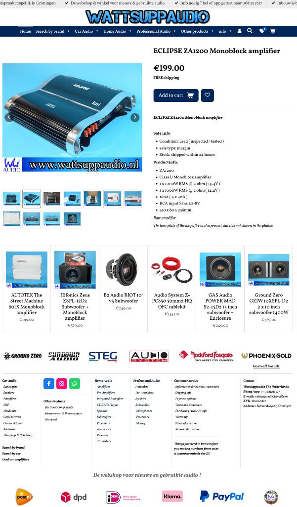 ECLIPSE ZA1200 Monoblok versterker 1000W RMS, Gebruikt, ., Ophalen of Verzenden, .