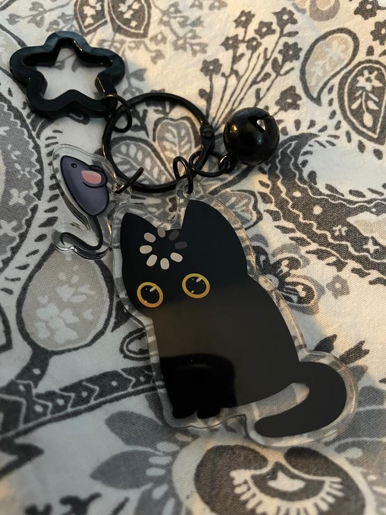 Zwarte Kat met Muis Sleutelhanger - Decoratie & Accessoire, Verzenden
