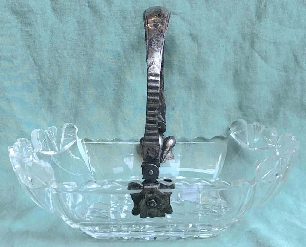 kristallen bakje met zilveren beugel, Ophalen of Verzenden