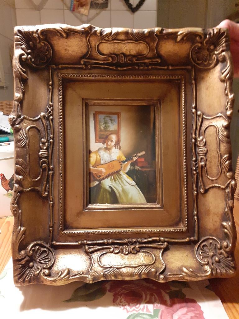 Olieverf/ Paneel Schilderij "Meisje met Luit" kapitale Lijst, Antiek en Kunst, Ophalen of Verzenden