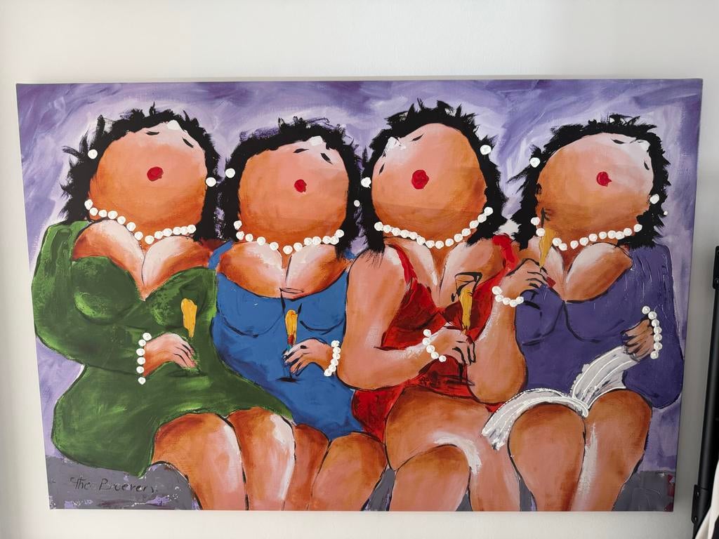 Schilderij dikke dames 80x120 cm, Antiek en Kunst, Ophalen