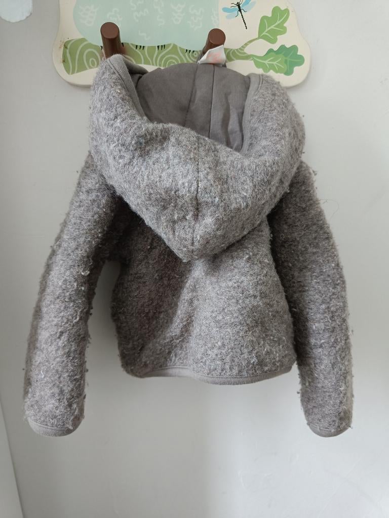 Hema grijs jasje van gekookt vilt, maat 74, Gebruikt, Jongetje of Meisje, Ophalen of Verzenden, Jasje