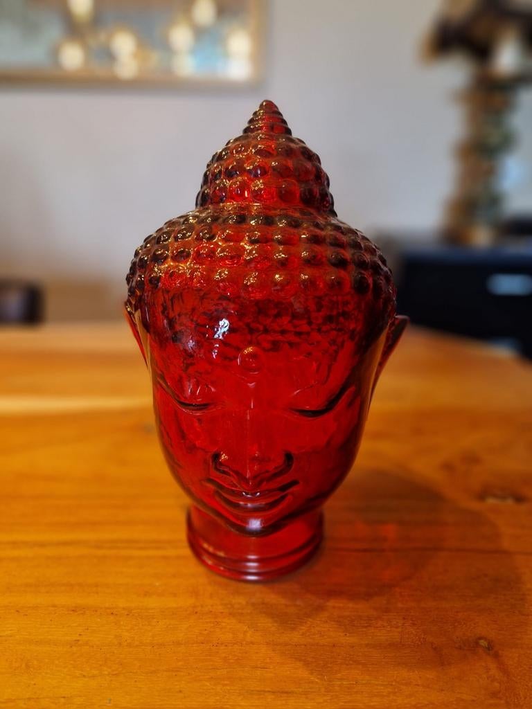 Glazen Rode Boeddha Beeld - 30x20 cm, Ophalen of Verzenden, Zo goed als nieuw