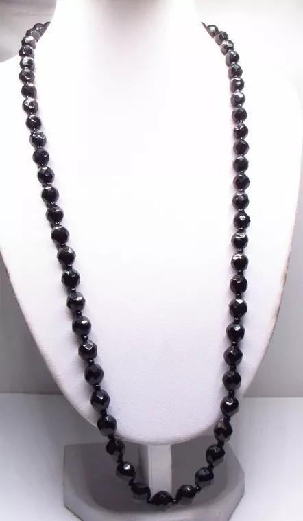 Lange ketting van gefacetteerde kralen, vintage, Sieraden, Tassen en Uiterlijk, Kettingen, Verzenden, Zo goed als nieuw, Zwart