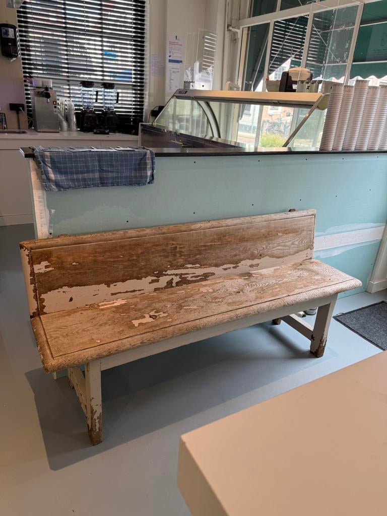 Antiek houten kerk bankje, Tuin en Terras, Ophalen, Gebruikt, Hout