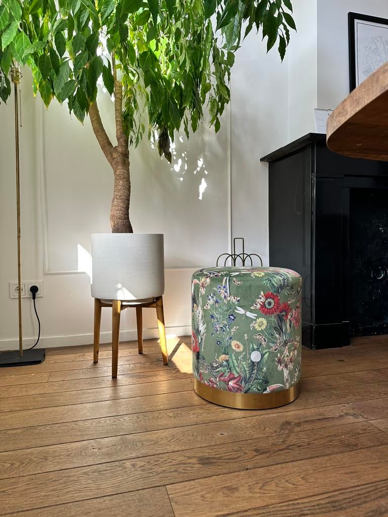 Poef met jungle print, Huis en Inrichting, Banken | Voetenbanken en Poefen, Ophalen, Zo goed als nieuw, Rond, Minder dan 50 cm