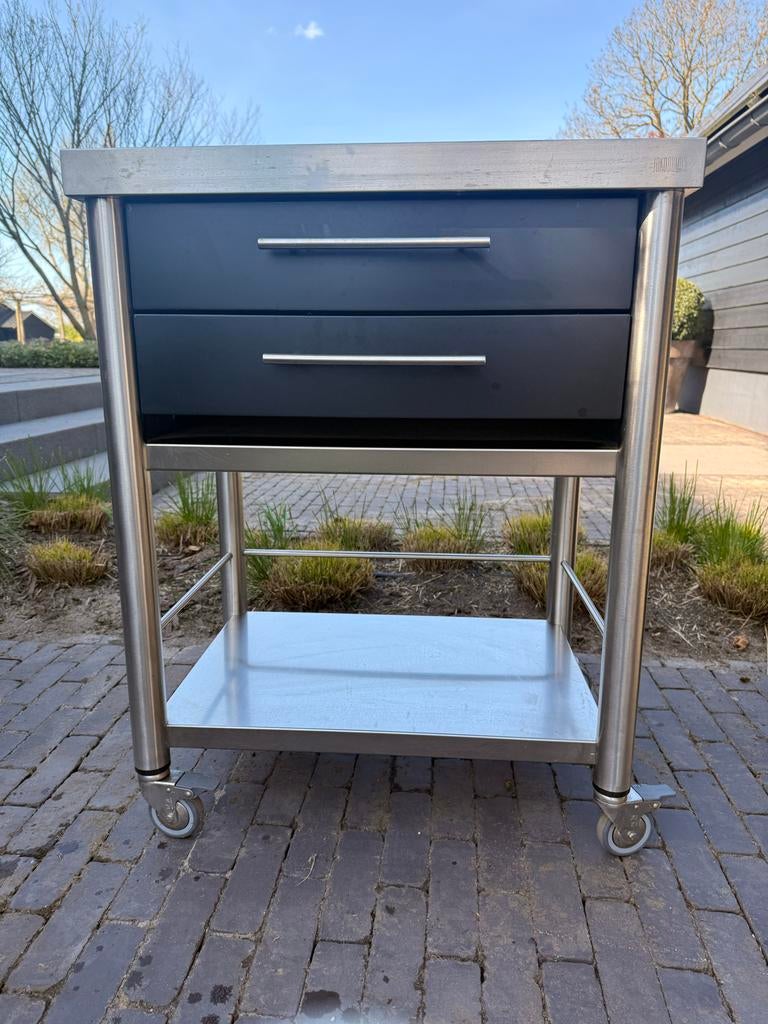 Keukentrolley 70 cm, RVS en zwart Corian, Ophalen, Gebruikt, Keukentrolley, Zwart