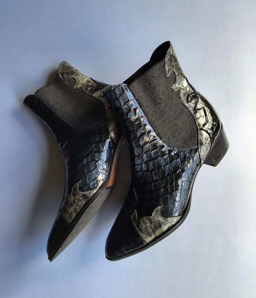 Cowboylaarjes leer | Pertini | maat 41 | zwart/blauw/grijs, Ophalen of Verzenden, Nieuw, Grijs