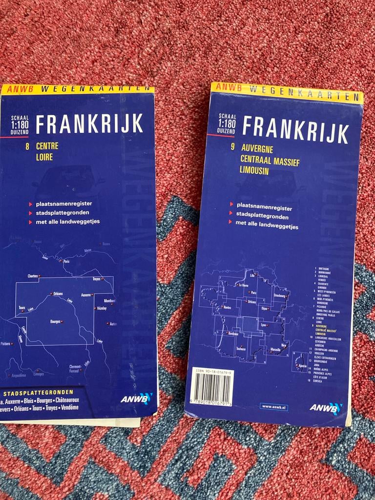 2 ANWB Wegenkaarten Frankrijk 1:180000 - Centre, Loire, Limo, Ophalen of Verzenden, Zo goed als nieuw, Overige typen