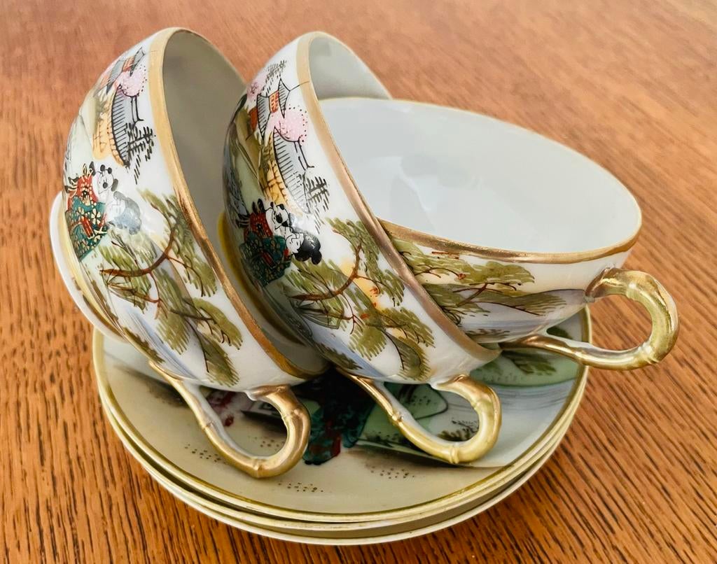 Antieke Japanse Satsuma theekopjes met schotels (3 sets), Antiek en Kunst, Antiek | Porselein, Ophalen