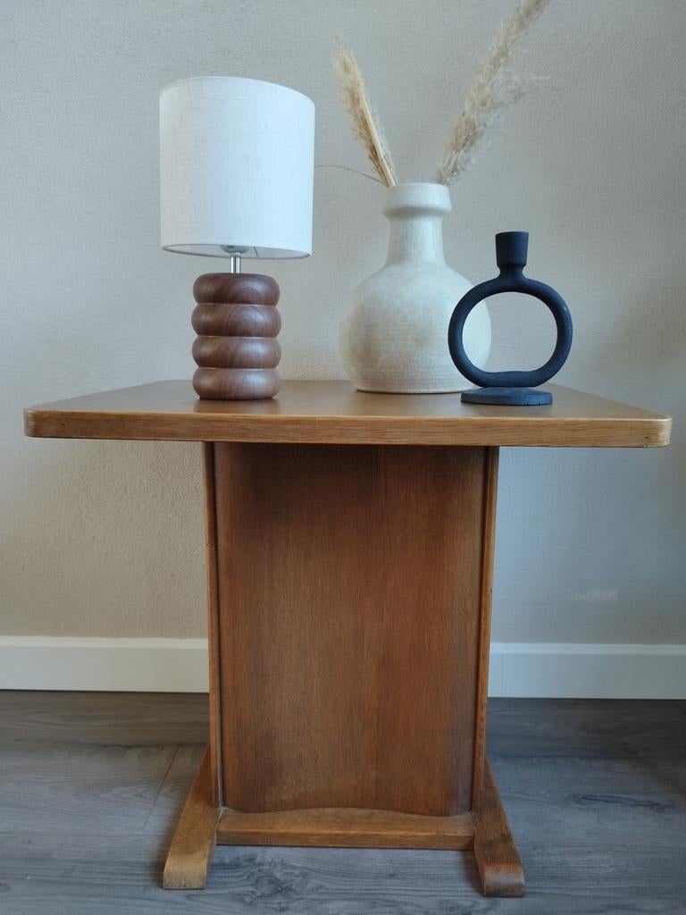 Art Deco Japandi Haagse school stijl bijzettafel kolomtafel, 45 tot 60 cm, Japandi, Verzenden, Vierkant