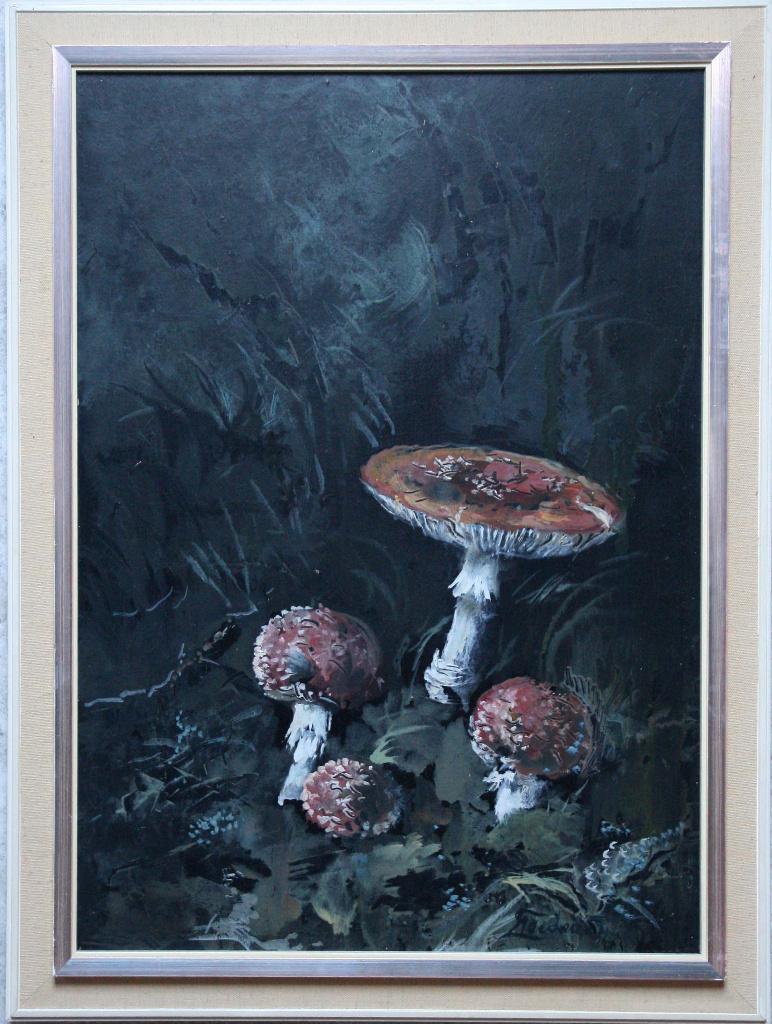 Schilderij Th.F. Goedvriend '4 Paddenstoelen', Antiek en Kunst, Kunst | Schilderijen | Klassiek, Ophalen
