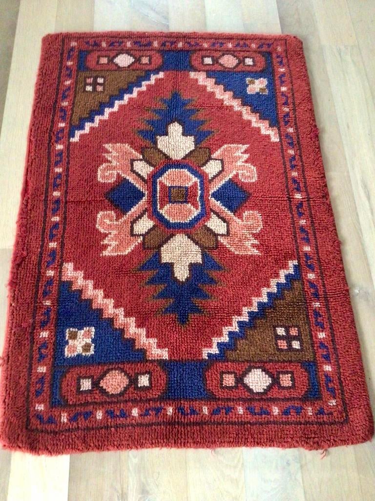 Vintage kleed van wol uniek handgeknoopt, Ophalen of Verzenden, Zo goed als nieuw, Rechthoekig, 100 tot 150 cm