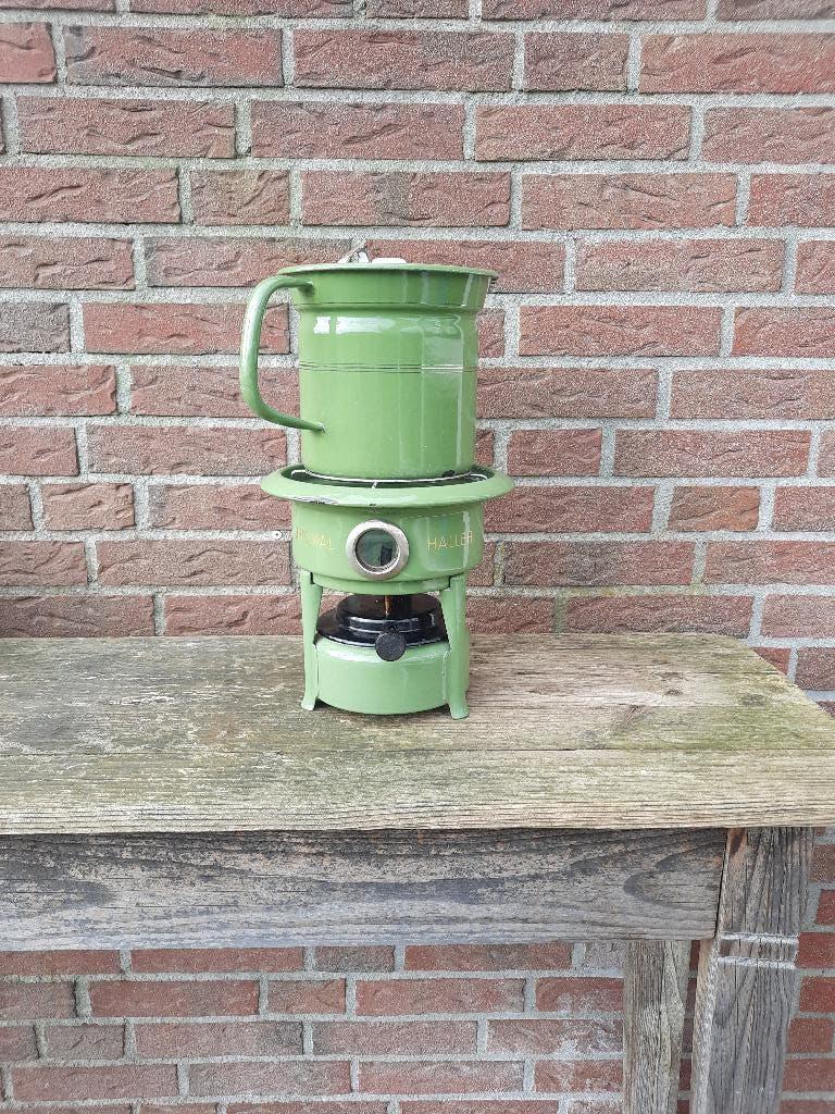 emaille petroleumstel Haller met melkkoker, Ophalen of Verzenden