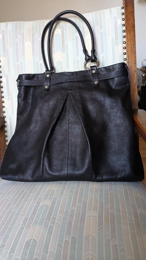 Leren shopping bag - schoudertas - Claudia Sträter, Ophalen of Verzenden, Zo goed als nieuw, Zwart, Leer